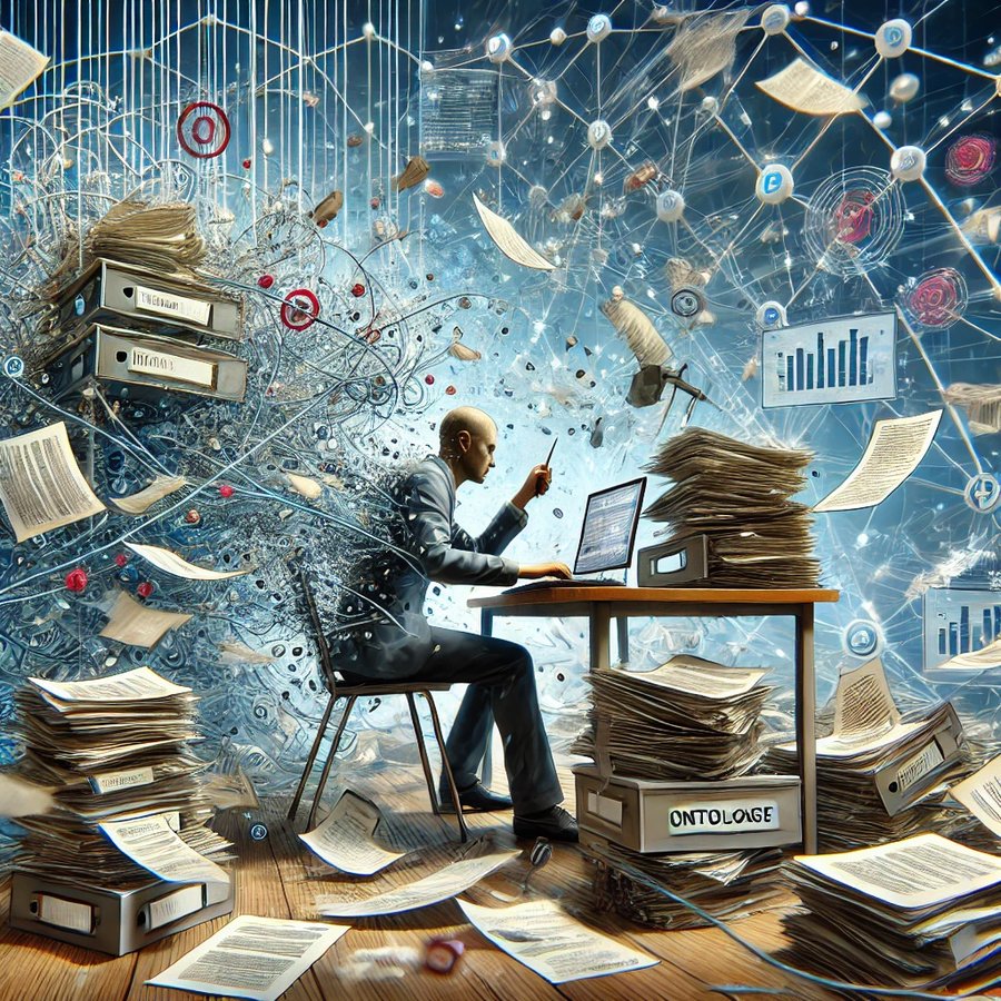 Illustration of a researcher overwhelmed by stacks of papers